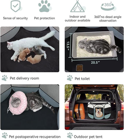 Siedihit Medium Dog Cat Playpen, Puppy Pet Playpen Indoor for Dog Crate Tent Cage Outdoor, Portable Pop Up Dogs Enclosure Kennel with Carrying Case for Dogs/Cats/Rabbits (Grey with Pad, Medium)