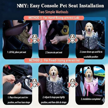 Cullaby Dog Car Seat for Small Dogs Under 15 lbs – Center Console Pet Carrier with Safety Belt, Storage Pockets, Removable Washable Cover – B&W Stripes, Secure & Comfortable for Small Puppies/Cats