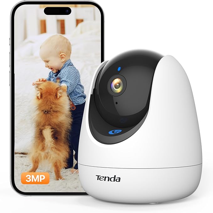 Tenda 2K Security Camera Indoor, WiFi 6 Pet Baby Cameras for Home Security, One-Touch Calling, Human/Pet/Baby Crying Detection, Night Vision, Plug-in WiFi Camera for Inside House (CP3)