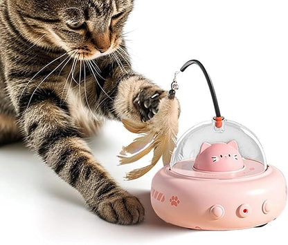 2 in 1 Rechargeable Interactive Cat Toys for Indoor Cats, Automatic Kitten Toys with Feather and Laser Pointer for Self Play (Sakura Pink)