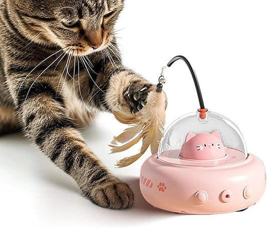 2 in 1 Rechargeable Interactive Cat Toys for Indoor Cats, Automatic Kitten Toys with Feather and Laser Pointer for Self Play (Sakura Pink)