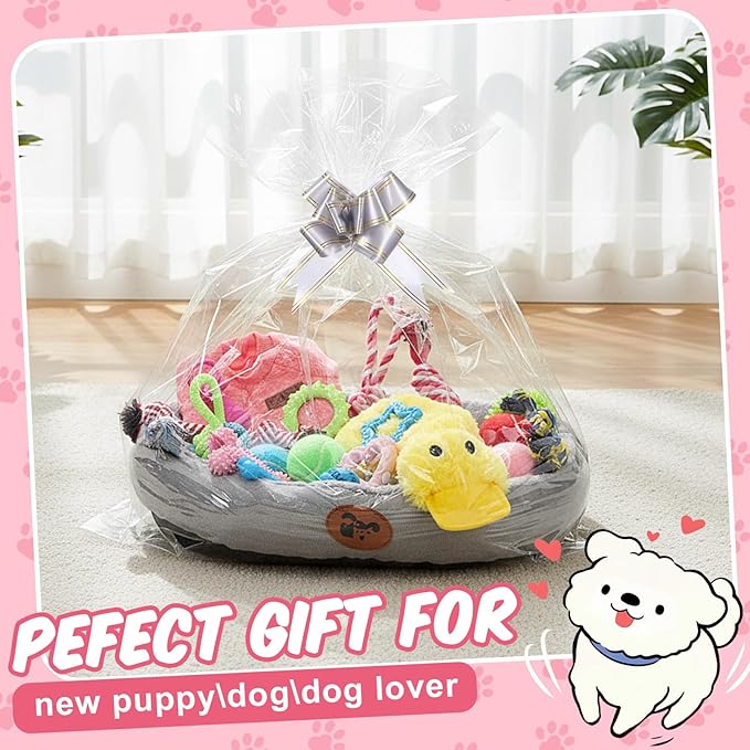 Zopeal 24 Pcs Luxury Dog Gift Set Thickened Plush Dog Bed and Sweater Dogs Squeaky Toys Breed Chewer Cute Duck Stuffed and Soft Squeaker Balls for Winter Puppy Pet Teething Chewing