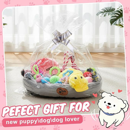 Zopeal 24 Pcs Luxury Dog Gift Set Thickened Plush Dog Bed and Sweater Dogs Squeaky Toys Breed Chewer Cute Duck Stuffed and Soft Squeaker Balls for Winter Puppy Pet Teething Chewing