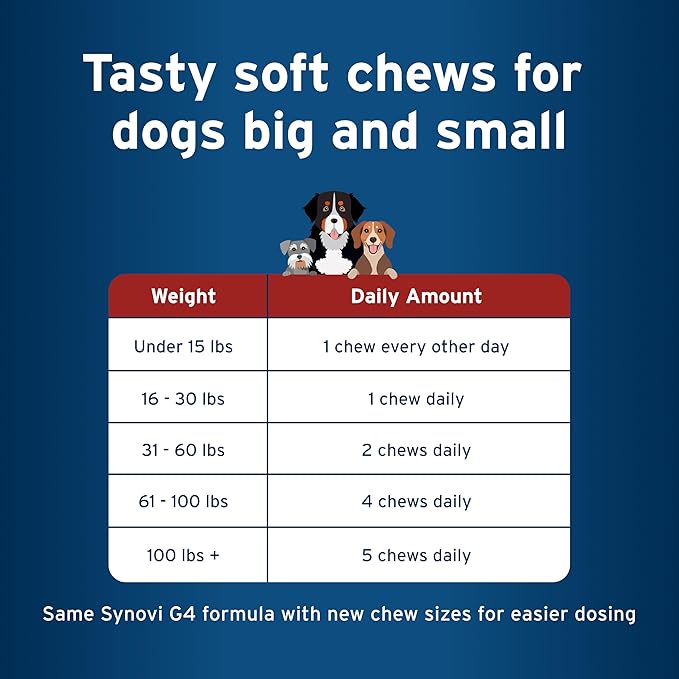 Pet Protect Dog Hip & Joint+ Supplement for Active & Aging Dogs, Vet-Formulated Synovi G4, Dog Glucosamine, Chicken-Flavored Soft Chews (60 Count)