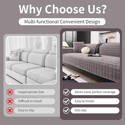 Velvet Couch Cover, Washable Sectional Sofa Cover, Anti Slip Sofa Slipcovers for 3 Cushion Couch Sofa L Shaped Recliner, Furniture Protector Covers for Pets Kids(Dark Grey, Only 1 PCS)