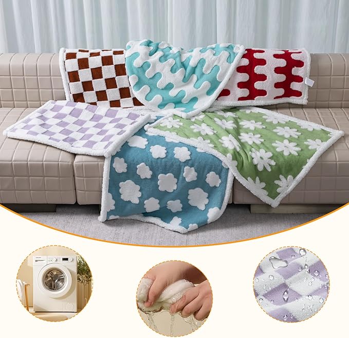 Waterproof Pet Blanket,Dog Bed Covers Couch Sofa Stylish Jacquard Pets Throw Blankets for Puppy Cats Washable Reversible Furniture Protection Covers (Purple Check,XL)