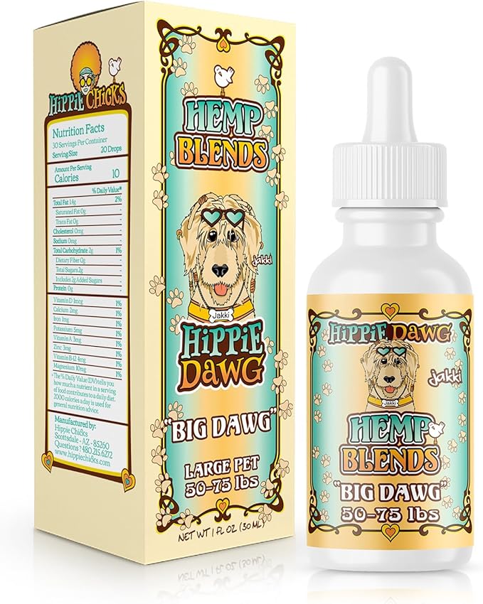 Hippie Dawg Big DAWG Hemp Oil for Large Dogs (50-75 lbs) - Maximum Strength Hip and Joint Support with Glucosamine, Collagen & Hyaluronic Acid - Natural Calming Tincture for Mobility & Wellness - 1oz