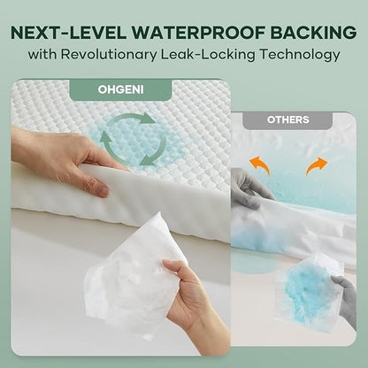 OhGeni 100% Waterproof Zippered Mattress Protector,Queen Size Mattress Encasement,Pet Hair & Bedwetting Resistant,Cooling Breathable Fitted Sheets,Non-Slip Deep Pocket,Washable Noiseless