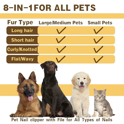 Pet Grooming Tools Kit for Dogs and Cats,8-in-One Home Pet Grooming Set,Includes Safety Scissors Set,Hair Removal Brush, Nail Clipper and File for Small Medium Large Dogs and Cats