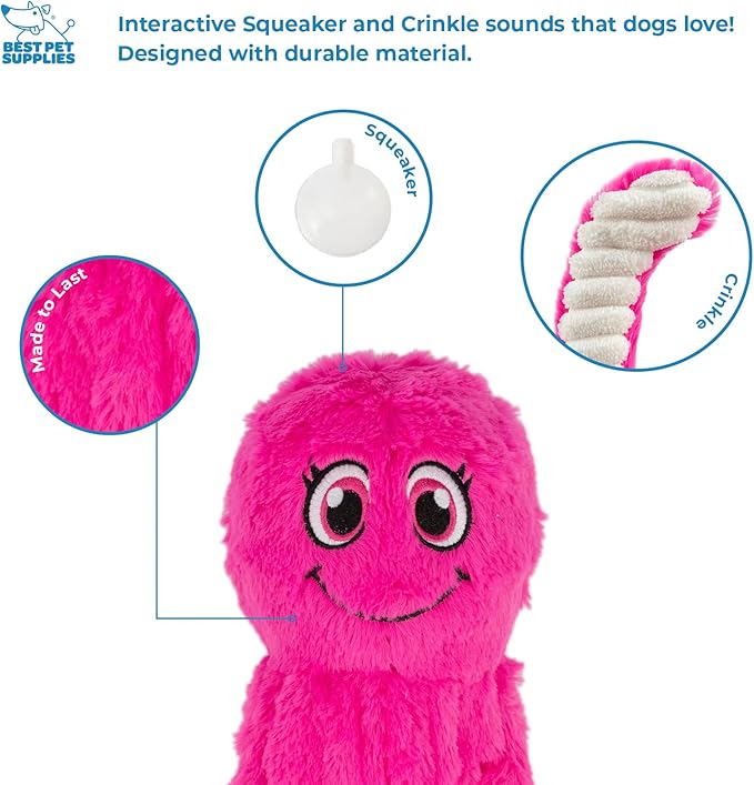 Best Pet Supplies Interactive Squeaky Dog Chew Toy, Ideal Dog Toys for Chewers, Small, Medium & Large Dogs, and Fetch Lovers - Octomutant (Fuchsia), Large