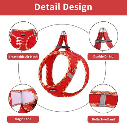 AMTOR Small Dog Harness with Leash Set, No Escape Easy Walk Puppy Harnesses for Training Walking, Step-in Reflective Soft Dogs Vest for XS S Medium Extra-Small Large Sized Dog(Red,M)