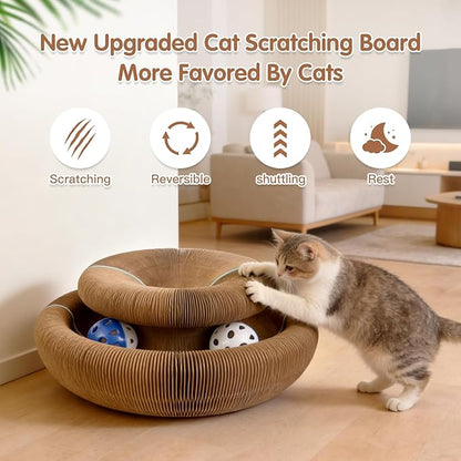 Extensible Cat Scratcher Cardboard Toy | Magic Accordion Scratching Pad with Bell Ball - Foldable & Reversible Interactive Kitty Play for Indoor Cats (2 Pack)