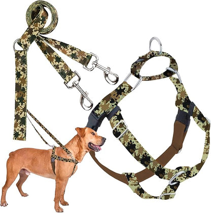 2 Hounds Design - Freedom No-Pull Harness & Training Leash in Green Mud | Dual Leash Loops, No Pulling on Walks | Lined to Prevent Chaffing | for Large Sized Dogs (Size M, Chest 24”- 28”)