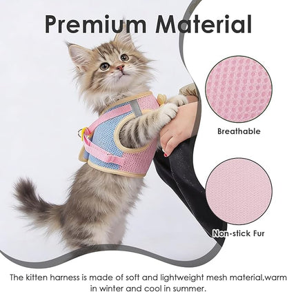 Cat Harness and Leash Set Escape Proof, Adjustable Leash & Breathable Mesh Vest with Reflective Strips & Flower, (S)