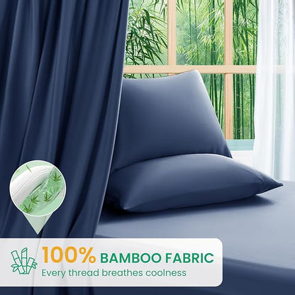 SONORO KATE 100% Viscose Derived from Bamboo_Sheets Queen Size, Ultra Breathable & Cooling Bed Sheets for Hot Sleepers, Hotel Luxury Silky Bedding Sheets, 16" Deep Pocket - 4PC (Navy Blue,Queen)