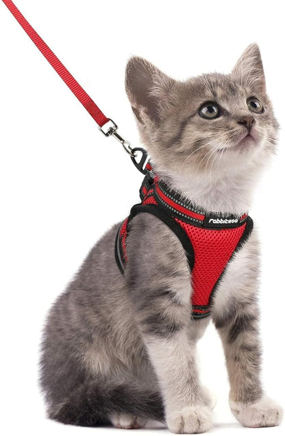 rabbitgoo Cat Harness and Leash Set for Walking Escape Proof, Adjustable Soft Kittens Vest with Reflective Strip for Cats, Comfortable Outdoor Vest, Red, S
