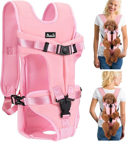Lukovee Dog Backpack Carrier, Legs Out Easy-fit Dog Front Carrier for Small Medium Dogs, Adjustable Hands Free Dog Chest Carrier for Hiking Cycling (PI,L)