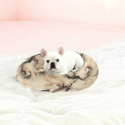 Dog Bed Ultra Soft Fluffy Comfortable Cat Bed Champagne Gold Marble Washable Dog Beds Anti-Slip Round Pet Bed - XS/S/M 3 Sizes