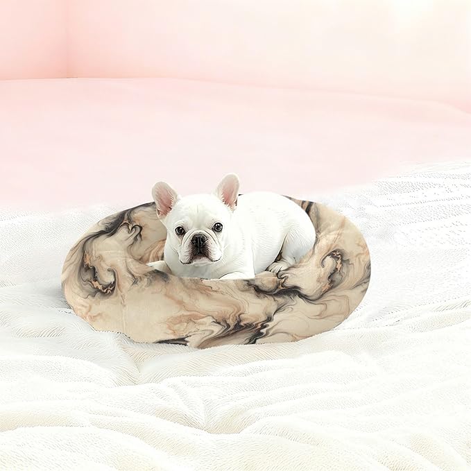 Dog Bed Ultra Soft Fluffy Comfortable Cat Bed, Champagne Gold Marble Washable Dog Beds Anti-Slip Round Pet Beds for Medium Dogs