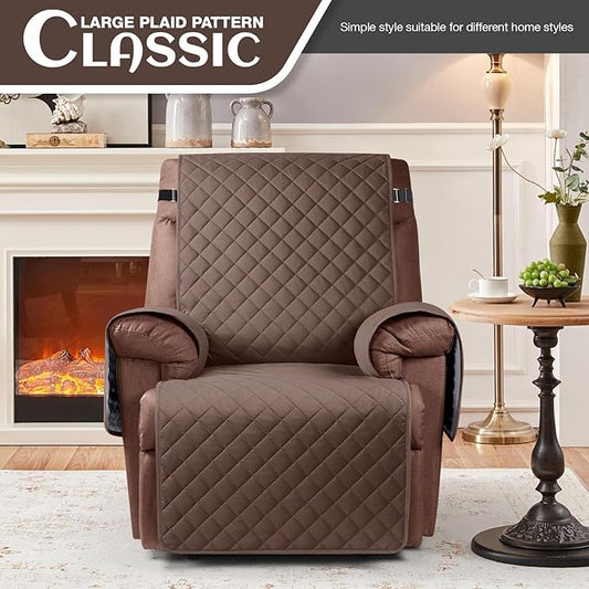 KinCam 100% Waterproof Recliner Chair Cover, Reclining Couch Covers for Pets, Dogs, Recliner Couch Slipcover Furniture Protector with Elastic Straps for Kids(23.6", Deep Brown)