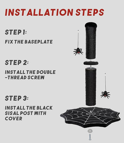 Gothic Cat Scratching Post with Spider Dangling Toys for Indoor Large Cats, Halloween Spooky Cat Scratcher,Activity Cat Play Center Cat Tree Tower Furniture with Cobweb Base,Black,Large
