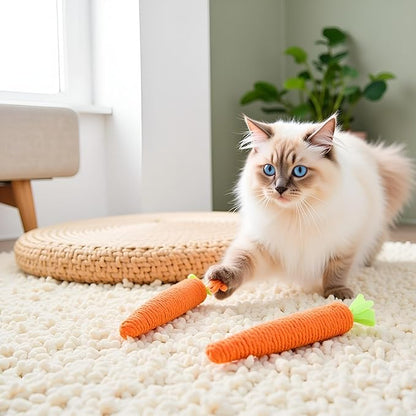 2 Pcs Orange Natural Interactive Sisal Carrot Cat Toys, Cat Dental Chew Toy Kitten Teething Toys for Indoor Cats Interactive Toys for Cats (20cm)