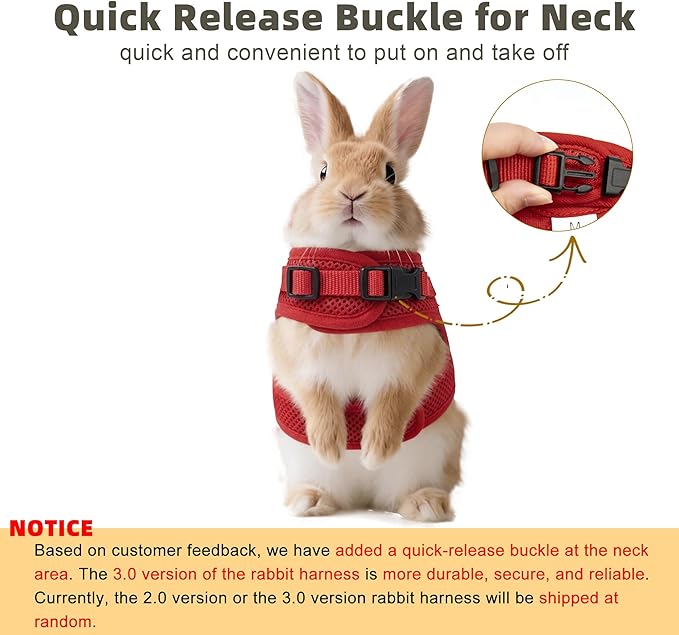 AIITLE Christmas Bunny Harness and Leash Set with Cute Bow, Soft Breathable Mesh Vest Harness for Rabbits Kitten Ferret Small Pig Puppy Walking Supplies Red M