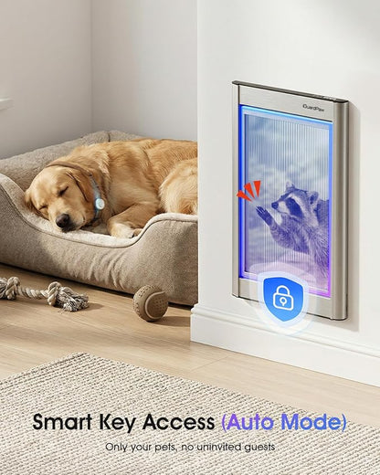 Automatic Dog Door, Heavy-Duty Aluminum Electronic Pet Door with Collar Sensor, Energy-Efficient Insulated for Interior/Exterior Wall, Featuring Secure Lock & Anti-Pinch Design(Silver-Large)