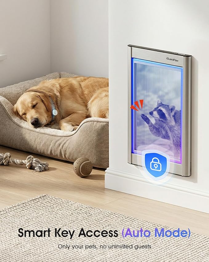 Automatic Dog Door, Heavy-Duty Aluminum Electronic Pet Door with Collar Sensor, Energy-Efficient Insulated for Interior/Exterior Wall, Featuring Secure Lock & Anti-Pinch Design(White-Small)