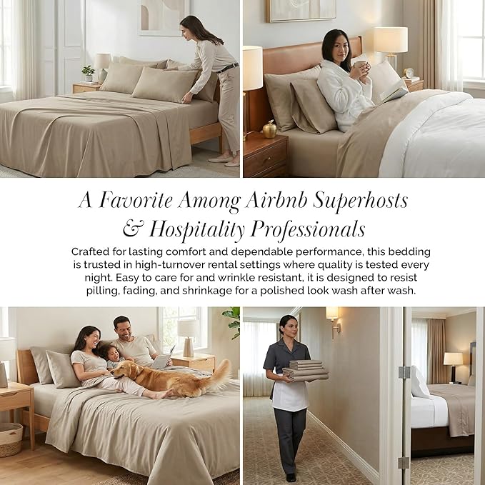 Southshore Fine Living, Inc. 6-Piece Full Bed Sheets Set, 21-Inch Deep Pocket Full Size Sheets Set, Deep Pocket Fitted Sheet, Flat Sheet, Microfiber Bedding, Taupe Pillow Cases, Taupe Bedding Set
