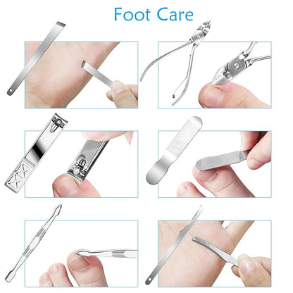 Teamkio Manicure Pedicure Set Nail Clippers Travel Hygiene Kit Stainless Steel Nail Cutter Care Set Scissor Tweezer Knife Ear Pick Utility Tools Grooming Kits with Leather Case 18 in 1 pcs (Black)