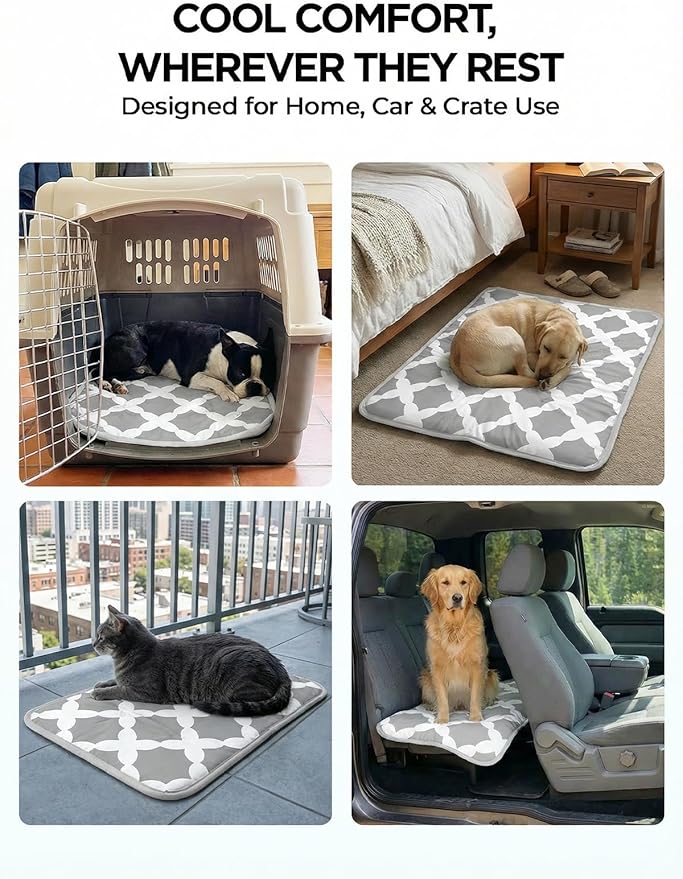 Dog Cooling Mat for Dogs & Cats, Soft Breathable Cooling Pad for Dog Bed, 23"x18" Self Cooling Crate Mat for Dogs, No Gel Washable Non-Slip Pet Cooling Mat Indoor Outdoor, Gray