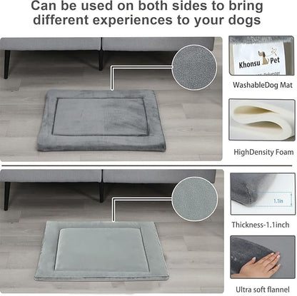 KHONSU PET Dog Bed Mat for Crate 1.1in Slim Cooling Pad Reversible Flannel & Waterproof Canva for XXL Dogs up to 110 lbs, Fits 48x30 Basic Crate