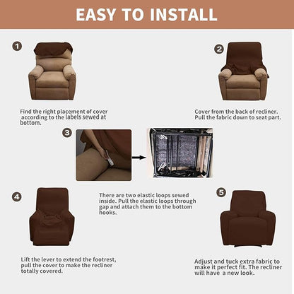 Easy-Going 100% Waterproof Recliner Cover, Dual Waterproof Couch Cover, 1-Piece Jacquard Sofa Cover, Leakproof Slipcover for Kids, Pets, Coffee Color