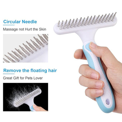 Ordermore Pet Grooming Brush - Undercoat Rake for Dogs, Cats, Dematting Deshedding Brush Comb - Ideal for Thick, Long Hair, Matted Pets - Professional Shedding Tool - Blue