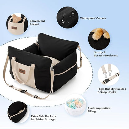 ZOMISIA Dog Car Seat for Small to Medium Dogs - Waterproof Pet Booster Seat for Car with Clip-On Safety Leash, Travel Carrier for Puppy up to 25 lbs, Memory Foam Filling & Adjustable Buckles, Grey