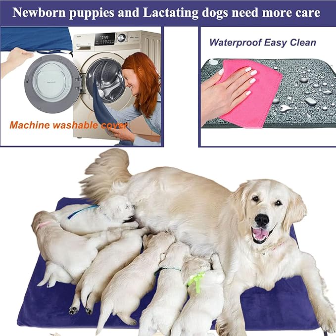 Pet Heating pad for Large Dog cat Heated Bed Dog Heating pad 34" x 21" with Soft Washable Cover Electric Heating pad Keep Pets Warmer Water Resistant Chew Resistant Cord