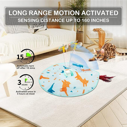 Valonii 2-in-1 Rechargeable Motion Activated Interactive Cat Toys for Indoor Cats, Long Lifetime Motor Cat Chasing Toy for Exercise/Moving Butterfly/Feather Wand Kitten Toys