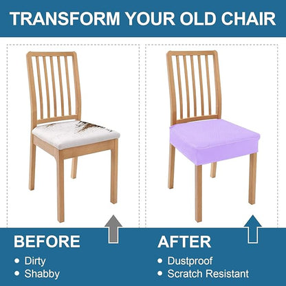 Smiry Waterproof Seat Covers for Dining Room Chairs Set of 8, Stretch Jacquard Removable Washable Chair Seat Slipcovers Protector, No Rear Covers, Lavender