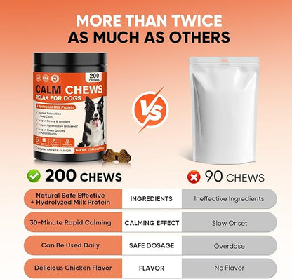 Calming Chews for Dogs-Dog Calming Chews Anxiety Relief Bites with Melatonin HMP for Dog Relaxing Aid-Car Anxiety Fireworks and Thunder Stress Relief Treats Supplements for Puppies Small All Dogs
