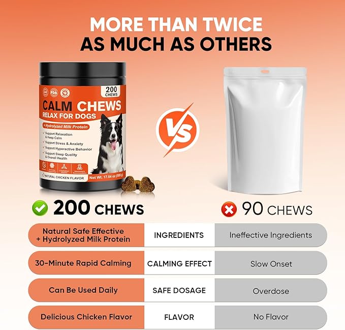 Calming Chews for Dogs-Dog Calming Chews Anxiety Relief Bites with Melatonin HMP for Dog Relaxing Aid-Car Anxiety Fireworks and Thunder Stress Relief Treats Supplements for Puppies All Dogs