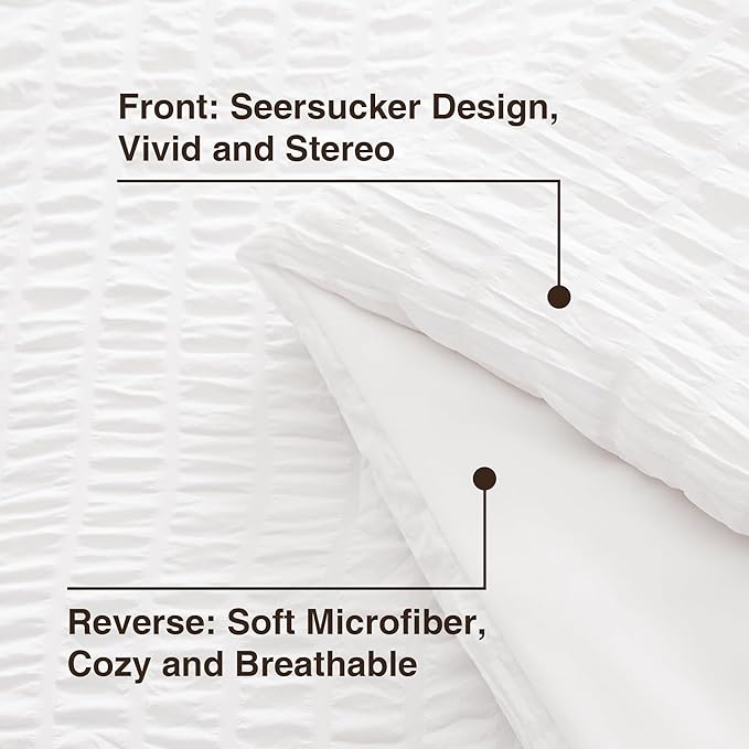 Love's cabin Seersucker White King Size Comforter Set, 7-Piece All Season Lightweight Bed in a Bag Bedding Set with Comforter, Flat Sheet, Fitted Sheet, Pillowcases and Shams | Soft, Breathable, Lightweight