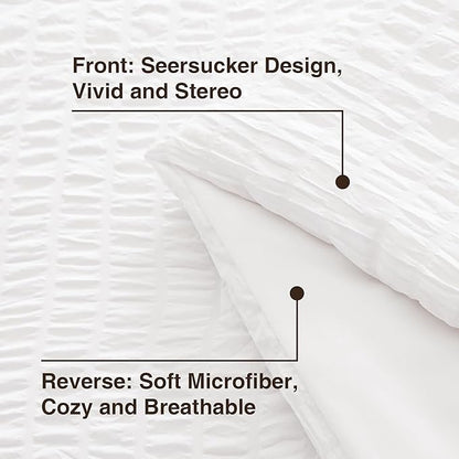 Love's cabin Seersucker White California King Comforter Set, 7-Piece All Season Lightweight Bed in a Bag Bedding Set with Comforter, Flat Sheet, Fitted Sheet, Pillowcases and Shams | Soft, Breathable, Lightweight