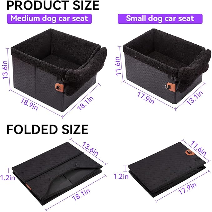 TKYZ Dog Car Seats for Small Medium Dogs,PU Leather Car Seat Boosters,Foldable Puppy Cat Carseats (Black, Medium Dog)
