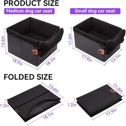 TKYZ Dog Car Seats for Small Medium Dogs,PU Leather Car Seat Boosters,Foldable Puppy Cat Carseats (Black, Medium Dog)