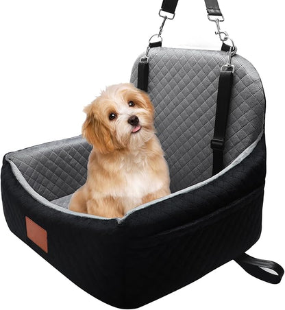 Small Dog Car Seat for Small Dogs Under 30 lbs, Memory Foam Pet Car Seat with Joint Relief & Washable Cover, Portable Travel Bed for SUV/Sedan (Black/Grey)