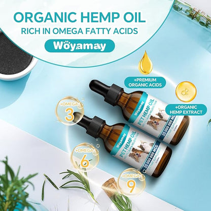 Woyamay Camling Oil for Dogs and Cats - Camling Oil Drops Rich in Omega 3, 6, 9 and Organic Extract Helps Pets with Аnxiеty & Strеss, Hip & Joint, Skin & Coat Support (4 Pack)