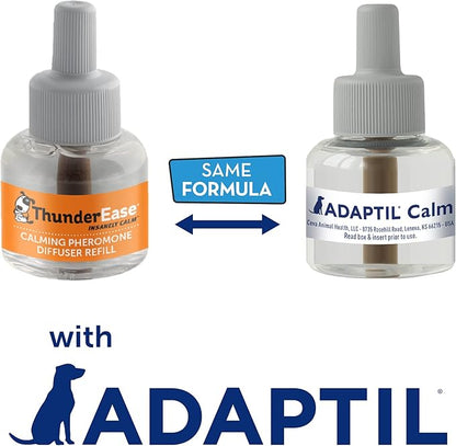 ThunderEase Dog Calming Pheromone Diffuser-Refill, Powered by ADAPTIL, Vet Recommended to Relieve Separation Anxiety, Stress Barking, Chewing,The Fear of Fireworks & Thunderstorms (30 Day) (Pack of 2)