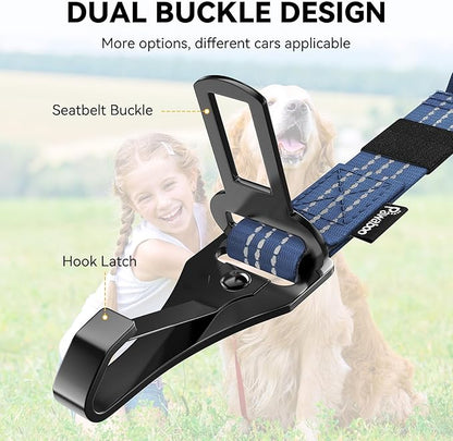 Pawaboo 2Pack Dog Seatbelt for Car, 3-in-1 Dog Car Seat Belt, Shockproof Dogs Tether with Buckle & Hook Latch, Adjustable Reflective Dogs Cars Harness Leash with 360° Lockable Buckle, Indigo/Black