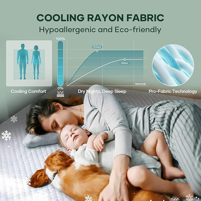 OhGeni 100% Waterproof Mattress Protector, King Size Mattress Pad, Fits 6"-20" Mattresses with Deep Pocket, Cooling, Breathable Fitted Sheets, Soft Bed Cover, Noiseless, Machine Washable